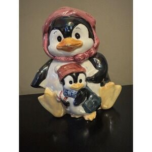 Ceramic Pearlized Penguin and baby Candy/Cookie Jar